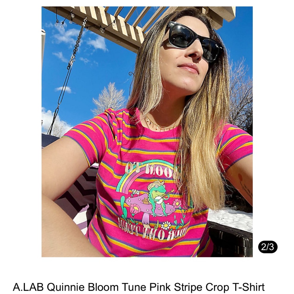 A.LAB Pink Stripe Graphic Crop Top